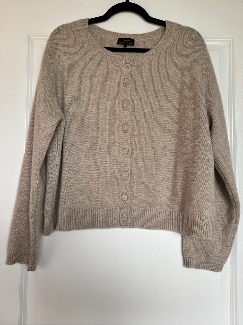 QUINCE 100% Mongolian Cashmere Cropped Crew Cardigan Sweater Undyed XL
